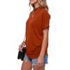image:imageLYANER Womens Summer High Mock Neck Batwing Short Sleeve Shirt Top Asymmetric Hem Casual BlouseRust Red