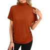 image:imageLYANER Womens Summer High Mock Neck Batwing Short Sleeve Shirt Top Asymmetric Hem Casual BlouseRust Red