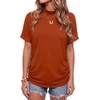 image:imageLYANER Womens Summer High Mock Neck Batwing Short Sleeve Shirt Top Asymmetric Hem Casual BlouseRust Red