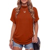 image:imageLYANER Womens Summer High Mock Neck Batwing Short Sleeve Shirt Top Asymmetric Hem Casual BlouseRust Red