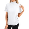 image:imageLYANER Womens Summer High Mock Neck Batwing Short Sleeve Shirt Top Asymmetric Hem Casual BlouseWhite