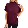 image:imageLYANER Womens Summer High Mock Neck Batwing Short Sleeve Shirt Top Asymmetric Hem Casual BlouseWine Red