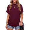 image:imageLYANER Womens Summer High Mock Neck Batwing Short Sleeve Shirt Top Asymmetric Hem Casual BlouseWine Red