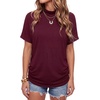 image:imageLYANER Womens Summer High Mock Neck Batwing Short Sleeve Shirt Top Asymmetric Hem Casual BlouseWine Red