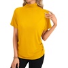 image:imageLYANER Womens Summer High Mock Neck Batwing Short Sleeve Shirt Top Asymmetric Hem Casual BlouseYellow