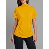 image:imageLYANER Womens Summer High Mock Neck Batwing Short Sleeve Shirt Top Asymmetric Hem Casual BlouseYellow
