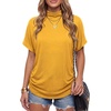 image:imageLYANER Womens Summer High Mock Neck Batwing Short Sleeve Shirt Top Asymmetric Hem Casual BlouseYellow