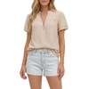 image:imageLYANER Womens Swiss Dot Button Up V Neck Short Sleeve Dressy Casual Blouse TopsBeige