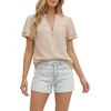 image:imageLYANER Womens Swiss Dot Button Up V Neck Short Sleeve Dressy Casual Blouse TopsBeige