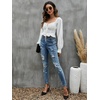 image:imageLYANER Womens Tie Knot V Neck Ruffle Trim Long Sleeve Shirred Crop Blouse Shirt TopWhite