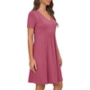 image:imageLYANER Womens V Neck A Line Lace Trim Nightgowns Ruffle Ruched Short Sleeve Sleep DressDark Pink