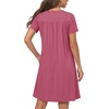 image:imageLYANER Womens V Neck A Line Lace Trim Nightgowns Ruffle Ruched Short Sleeve Sleep DressDark Pink