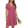 image:imageLYANER Womens V Neck A Line Lace Trim Nightgowns Ruffle Ruched Short Sleeve Sleep DressDark Pink