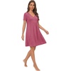 image:imageLYANER Womens V Neck A Line Lace Trim Nightgowns Ruffle Ruched Short Sleeve Sleep DressDark Pink