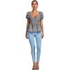 image:imageLYANER Womens V Neck Ruffle Hem Shirred Back Puff Short Sleeve Peplum Top BlouseBlack White
