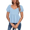 image:imageLYANER Womens V Neck Ruffle Hem Shirred Back Puff Short Sleeve Peplum Top BlouseDusty Blue