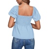 image:imageLYANER Womens V Neck Ruffle Hem Shirred Back Puff Short Sleeve Peplum Top BlouseDusty Blue