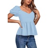 image:imageLYANER Womens V Neck Ruffle Hem Shirred Back Puff Short Sleeve Peplum Top BlouseDusty Blue