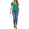 image:imageLYANER Womens V Neck Ruffle Hem Shirred Back Puff Short Sleeve Peplum Top BlouseGreen