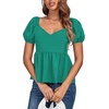 image:imageLYANER Womens V Neck Ruffle Hem Shirred Back Puff Short Sleeve Peplum Top BlouseGreen