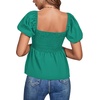 image:imageLYANER Womens V Neck Ruffle Hem Shirred Back Puff Short Sleeve Peplum Top BlouseGreen