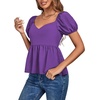 image:imageLYANER Womens V Neck Ruffle Hem Shirred Back Puff Short Sleeve Peplum Top BlousePurple
