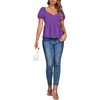 image:imageLYANER Womens V Neck Ruffle Hem Shirred Back Puff Short Sleeve Peplum Top BlousePurple