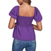 image:imageLYANER Womens V Neck Ruffle Hem Shirred Back Puff Short Sleeve Peplum Top BlousePurple