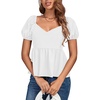 image:imageLYANER Womens V Neck Ruffle Hem Shirred Back Puff Short Sleeve Peplum Top BlouseWhite