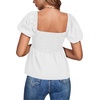 image:imageLYANER Womens V Neck Ruffle Hem Shirred Back Puff Short Sleeve Peplum Top BlouseWhite