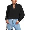 image:imageLYANER Womens V Neck Shirred Long Sleeve Office Elegant Tunic Blouse TopBlack