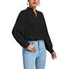 image:imageLYANER Womens V Neck Shirred Long Sleeve Office Elegant Tunic Blouse TopBlack