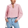 image:imageLYANER Womens V Neck Shirred Long Sleeve Office Elegant Tunic Blouse TopLight Pink