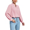 image:imageLYANER Womens V Neck Shirred Long Sleeve Office Elegant Tunic Blouse TopLight Pink