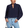 image:imageLYANER Womens V Neck Shirred Long Sleeve Office Elegant Tunic Blouse TopNavy Blue