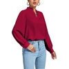 image:imageLYANER Womens V Neck Shirred Long Sleeve Office Elegant Tunic Blouse TopWine Red