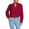 image:imageLYANER Womens V Neck Shirred Long Sleeve Office Elegant Tunic Blouse TopWine Red