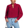 image:imageLYANER Womens V Neck Shirred Long Sleeve Office Elegant Tunic Blouse TopWine Red