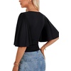 image:imageLYANER Womens V Neck Wrap Dressy Tops for Women Elegant Ruffle Short Sleeve Business Casual BlouseBlack