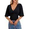 image:imageLYANER Womens V Neck Wrap Dressy Tops for Women Elegant Ruffle Short Sleeve Business Casual BlouseBlack