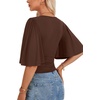 image:imageLYANER Womens V Neck Wrap Dressy Tops for Women Elegant Ruffle Short Sleeve Business Casual BlouseChestnut Brown