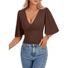 image:imageLYANER Womens V Neck Wrap Dressy Tops for Women Elegant Ruffle Short Sleeve Business Casual BlouseChestnut Brown
