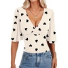 image:imageLYANER Womens V Neck Wrap Dressy Tops for Women Elegant Ruffle Short Sleeve Business Casual BlouseDark Gray Heart