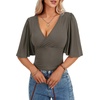 image:imageLYANER Womens V Neck Wrap Dressy Tops for Women Elegant Ruffle Short Sleeve Business Casual BlouseDeep Gray