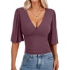 image:imageLYANER Womens V Neck Wrap Dressy Tops for Women Elegant Ruffle Short Sleeve Business Casual BlouseDusty Purple