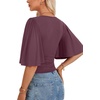 image:imageLYANER Womens V Neck Wrap Dressy Tops for Women Elegant Ruffle Short Sleeve Business Casual BlouseDusty Purple