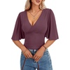 image:imageLYANER Womens V Neck Wrap Dressy Tops for Women Elegant Ruffle Short Sleeve Business Casual BlouseDusty Purple