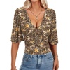 image:imageLYANER Womens V Neck Wrap Dressy Tops for Women Elegant Ruffle Short Sleeve Business Casual BlouseLeaves and Branches