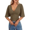 image:imageLYANER Womens V Neck Wrap Dressy Tops for Women Elegant Ruffle Short Sleeve Business Casual BlouseLight Army Green