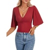 image:imageLYANER Womens V Neck Wrap Dressy Tops for Women Elegant Ruffle Short Sleeve Business Casual BlouseWine Red